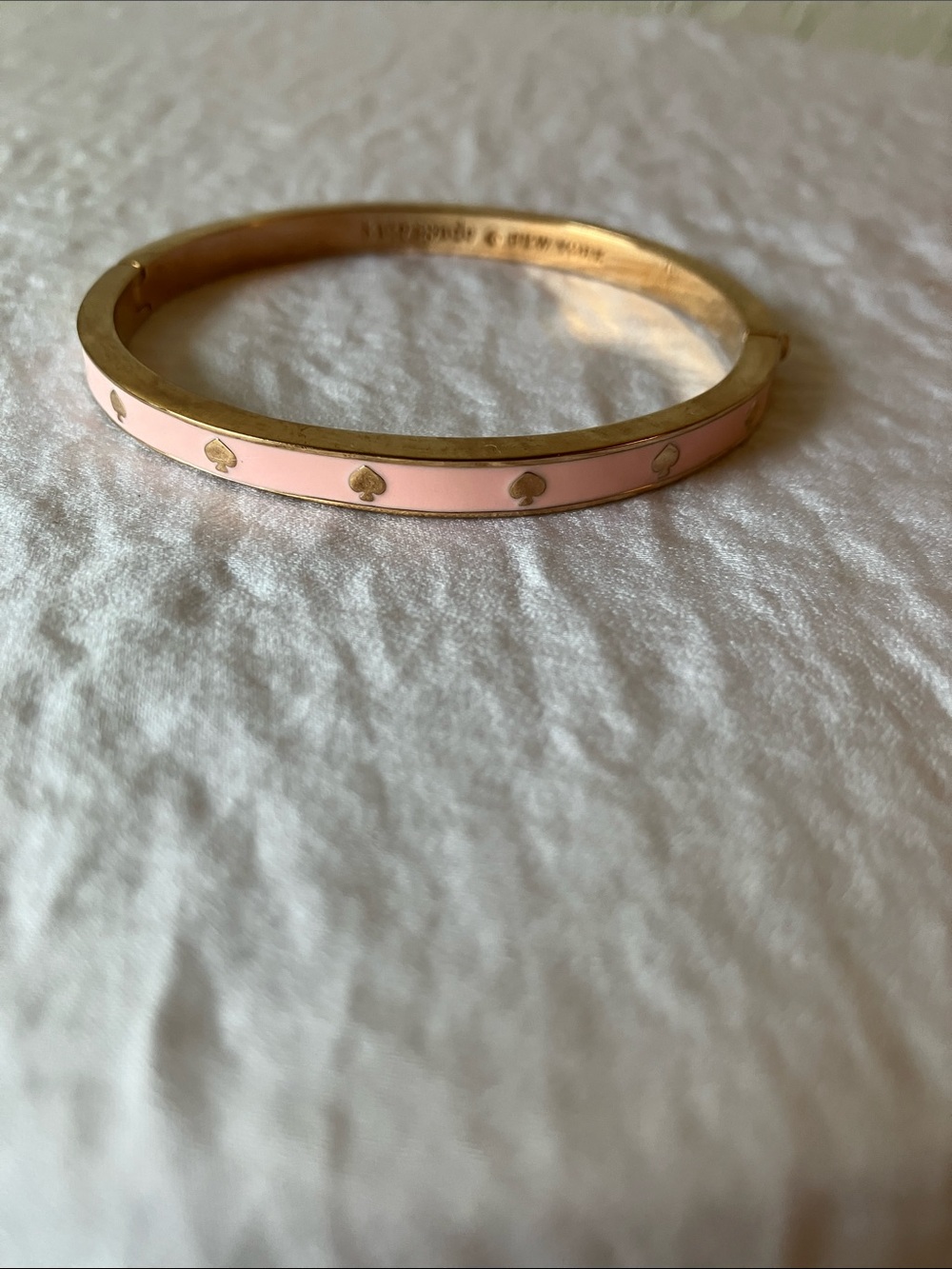 kate spade: Pink Enamel & Rose Gold Spade Motif Bangle Bracelet- Clasp